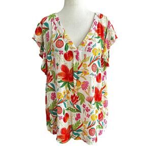 Cynthia Rowley Multicolor Floral Blouse Women's Plus Size 1X | 38-12